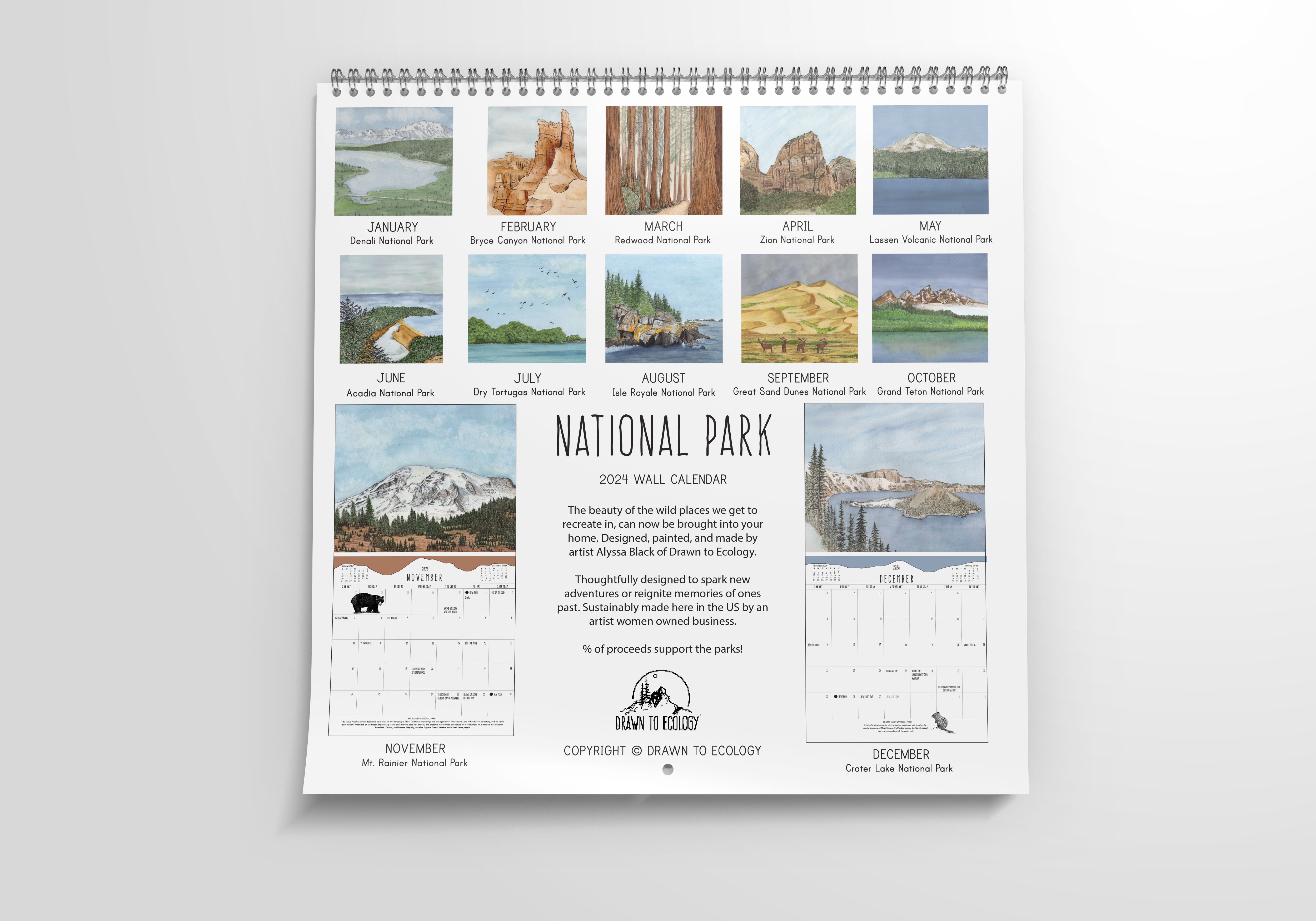 2024 National Park Wall Calendar Drawn to Ecology