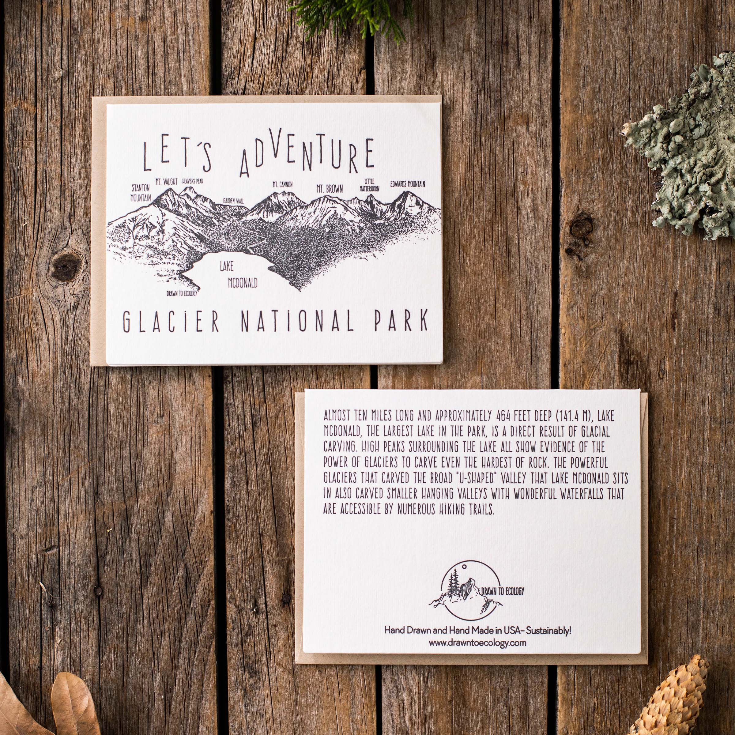 'Let's Adventure' Lake McDonald Glacier National Park Letterpress Card
