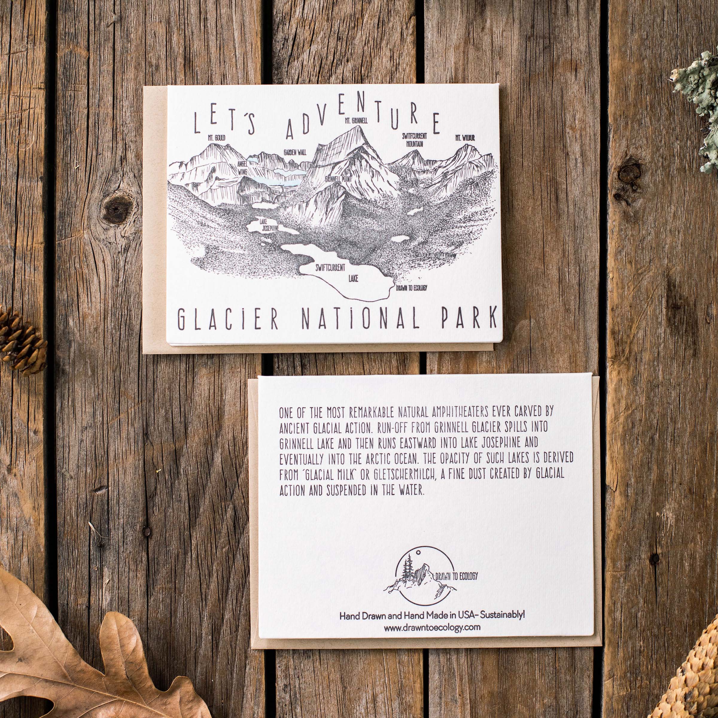 &#39;Let&#39;s Adventure&#39; Grinnell Point Glacier National Park Letterpress Card