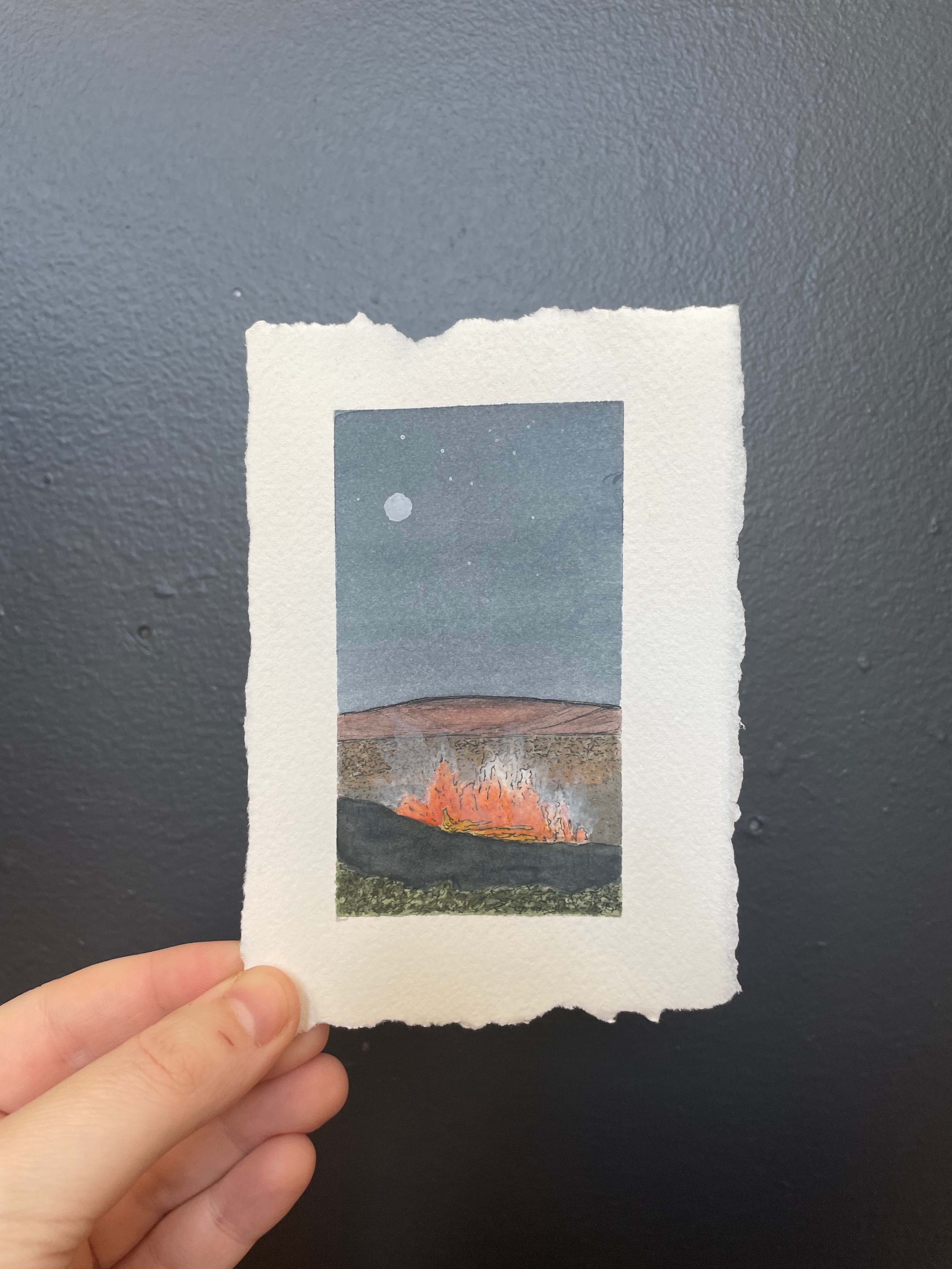 Hawaii Volcanoes National Park Mini Watercolor Original
