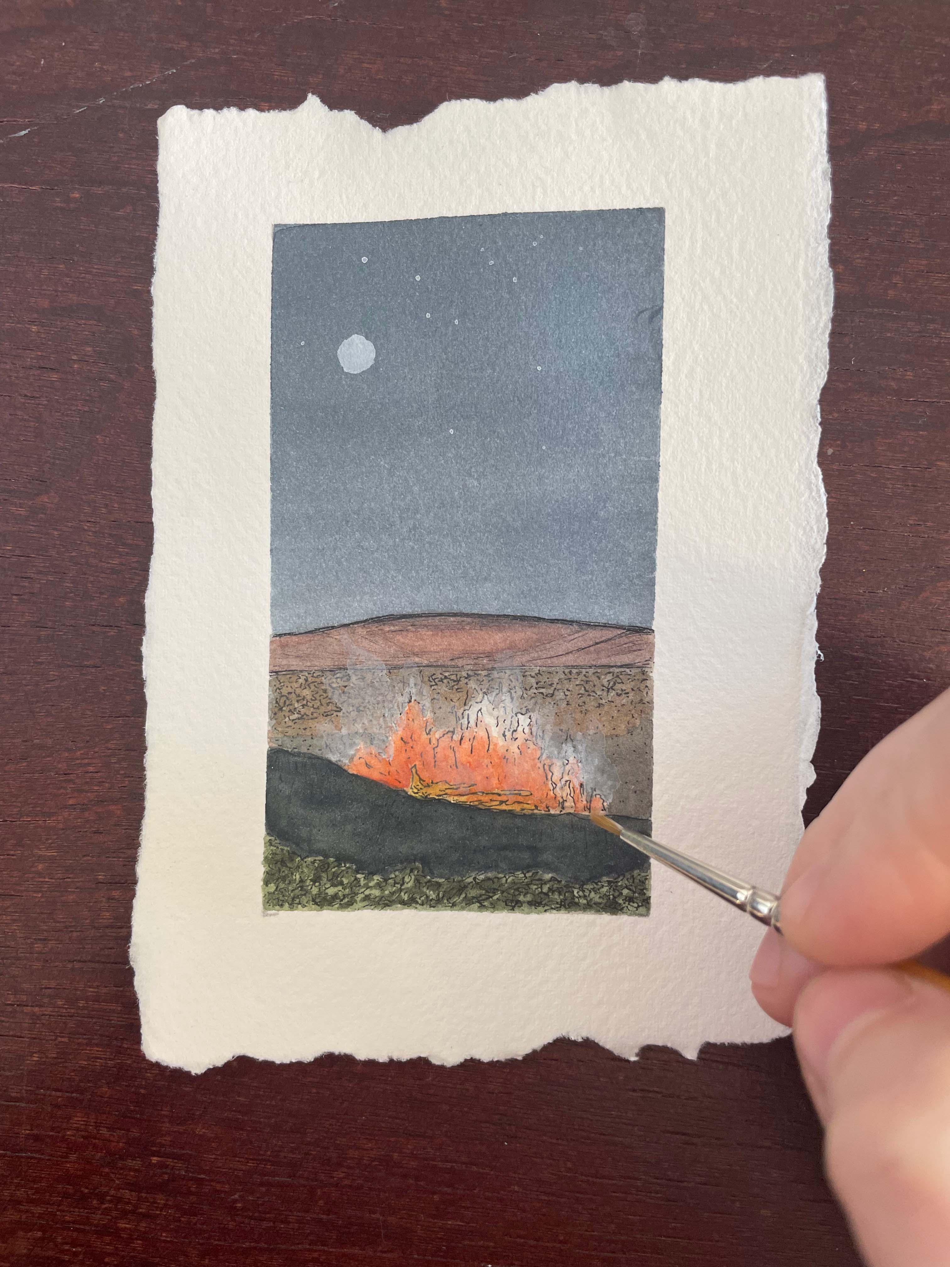 Hawaii Volcanoes National Park Mini Watercolor Original