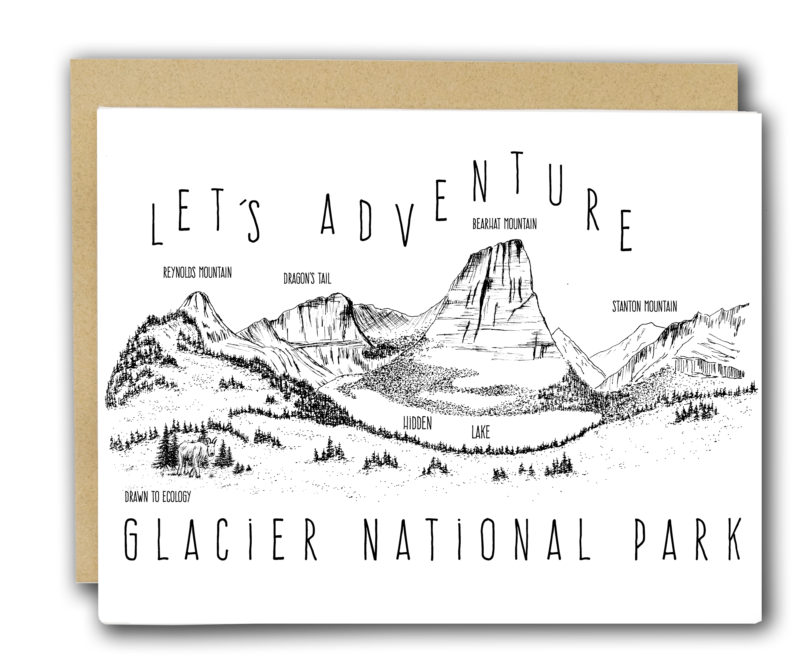 'Let's Adventure' Hidden Lake Glacier National Park Letterpress Card