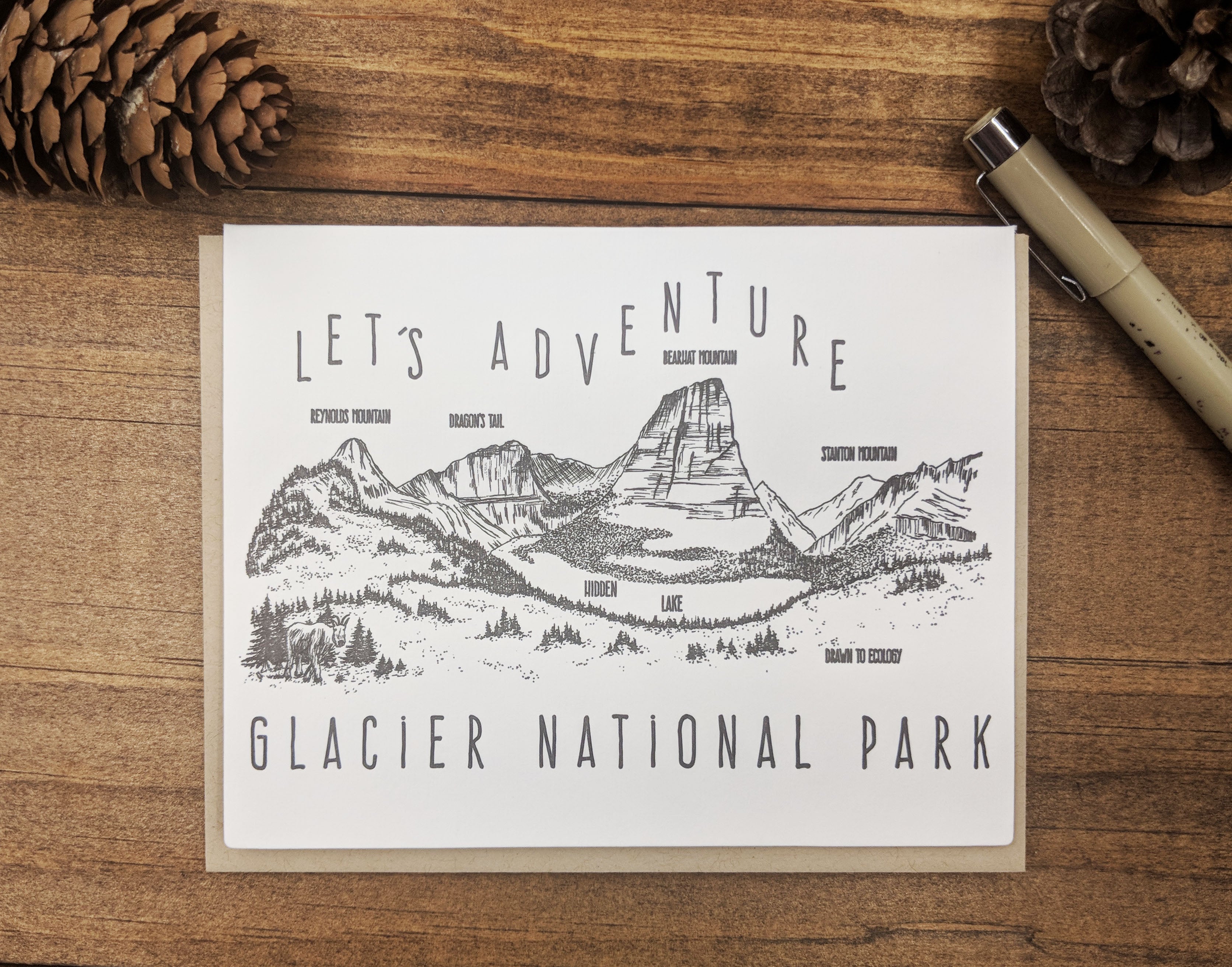 'Let's Adventure' Hidden Lake Glacier National Park Letterpress Card