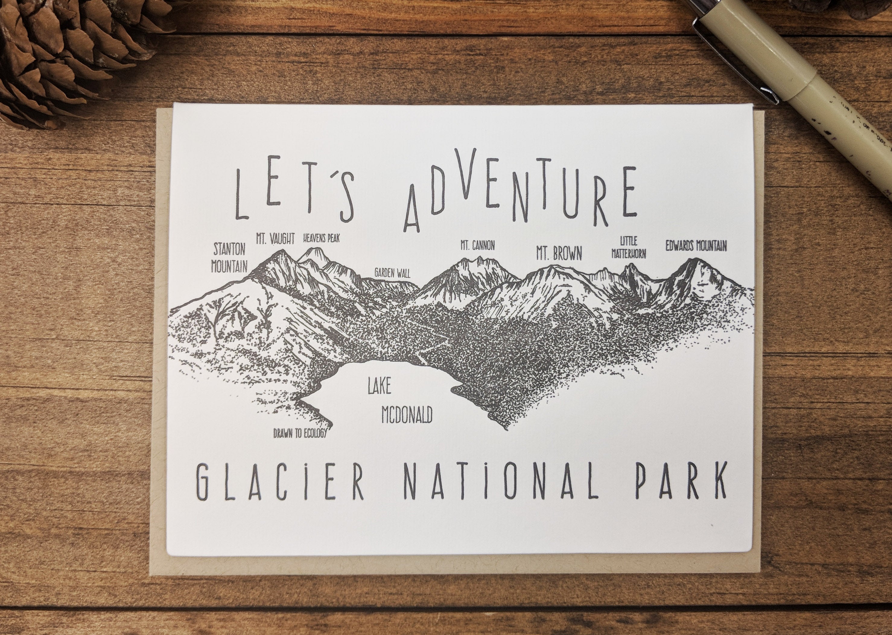 'Let's Adventure' Lake McDonald Glacier National Park Letterpress Card