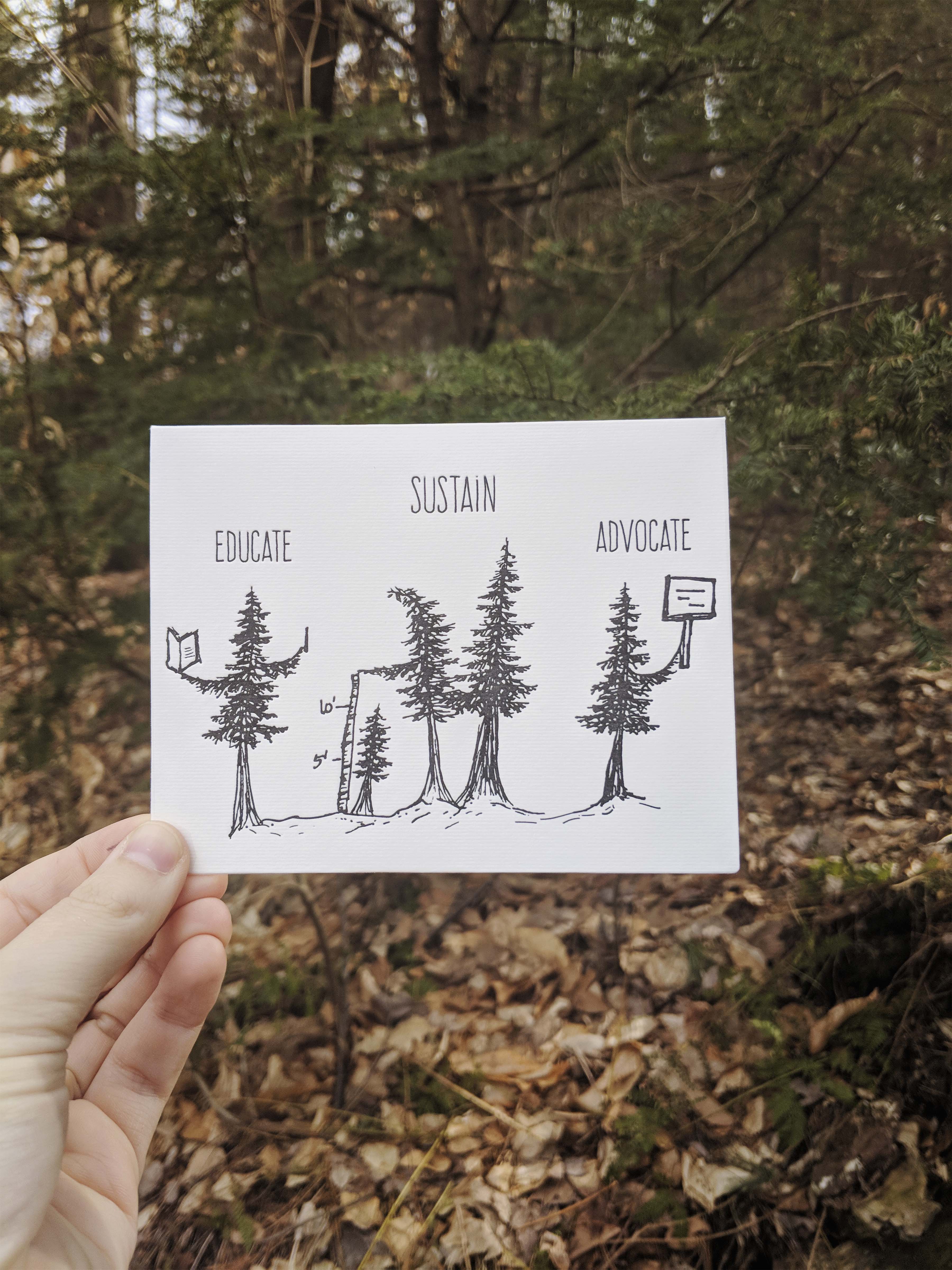 Sustain Educate Advocate Letterpress Card