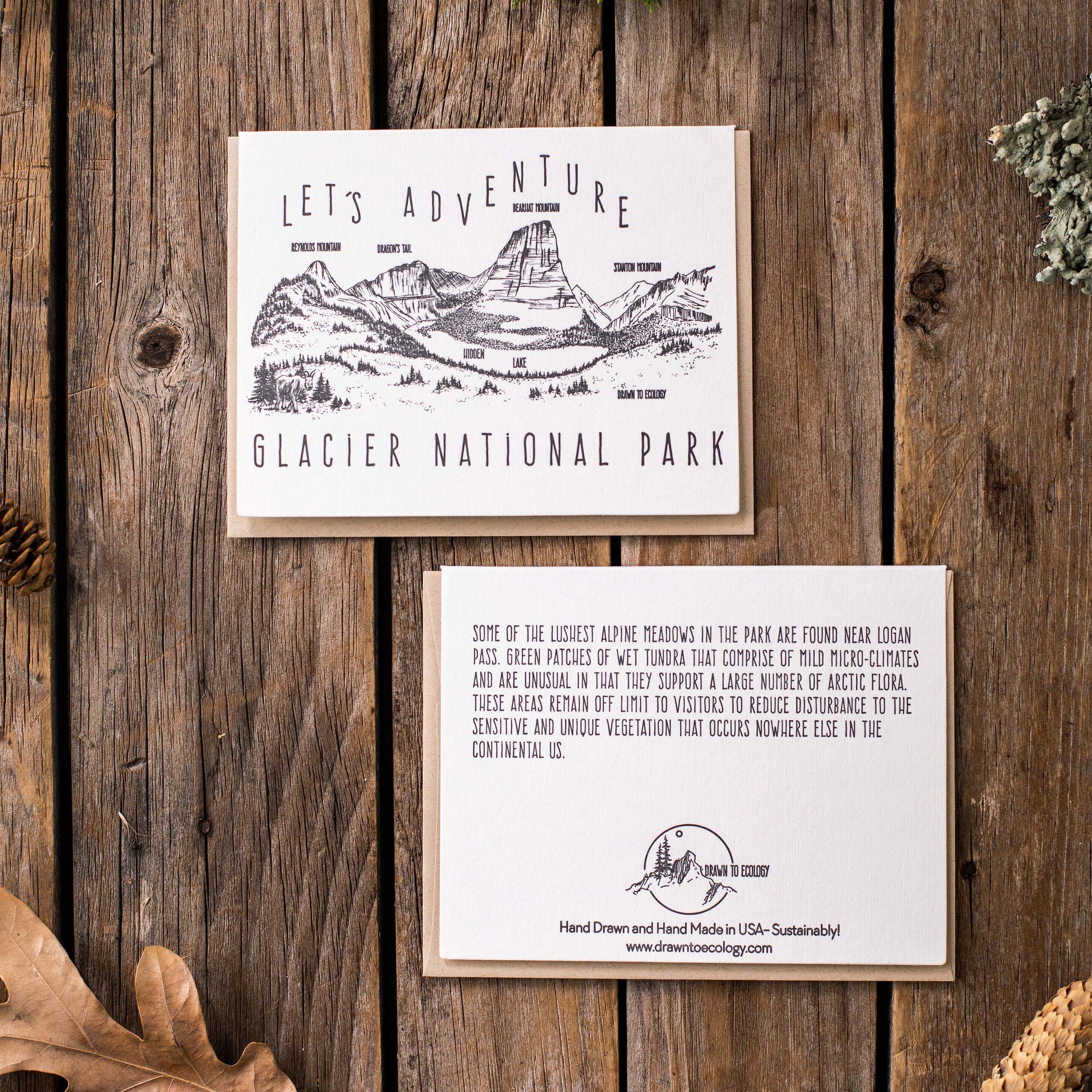 &#39;Let&#39;s Adventure&#39; Hidden Lake Glacier National Park Letterpress Card