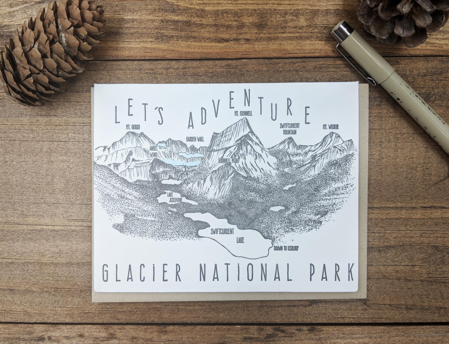 'Let's Adventure' Grinnell Point Glacier National Park Letterpress Card