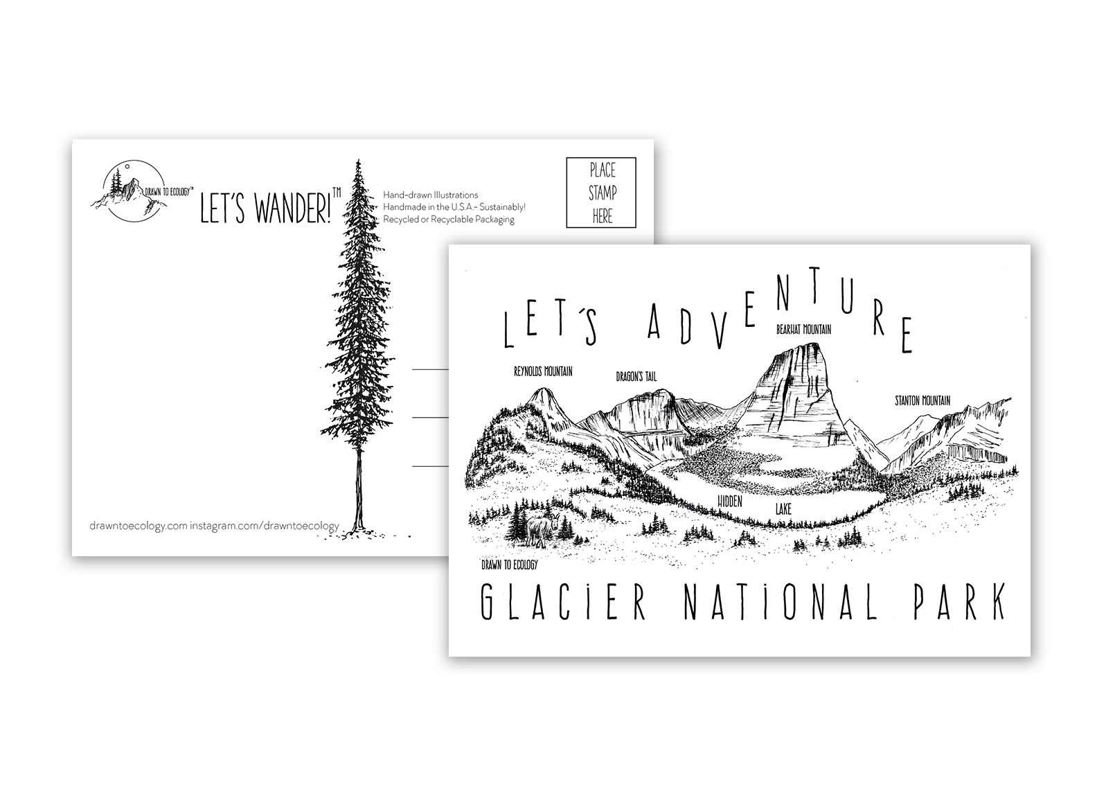 &#39;Let&#39;s Adventure&#39; Hidden Lake Glacier National Park Postcard