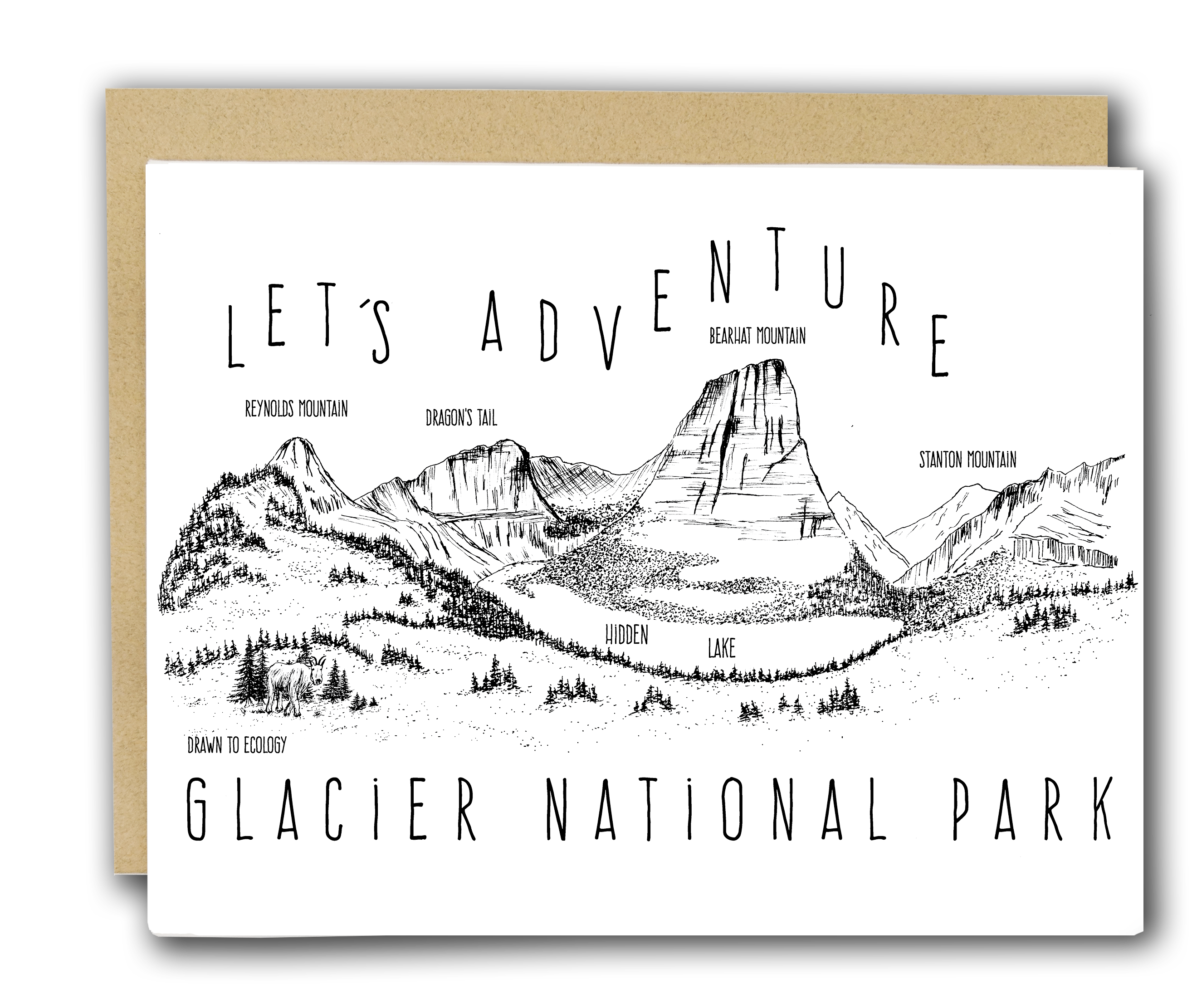 &#39;Let&#39;s Adventure&#39; Hidden Lake Glacier National Park Letterpress Card