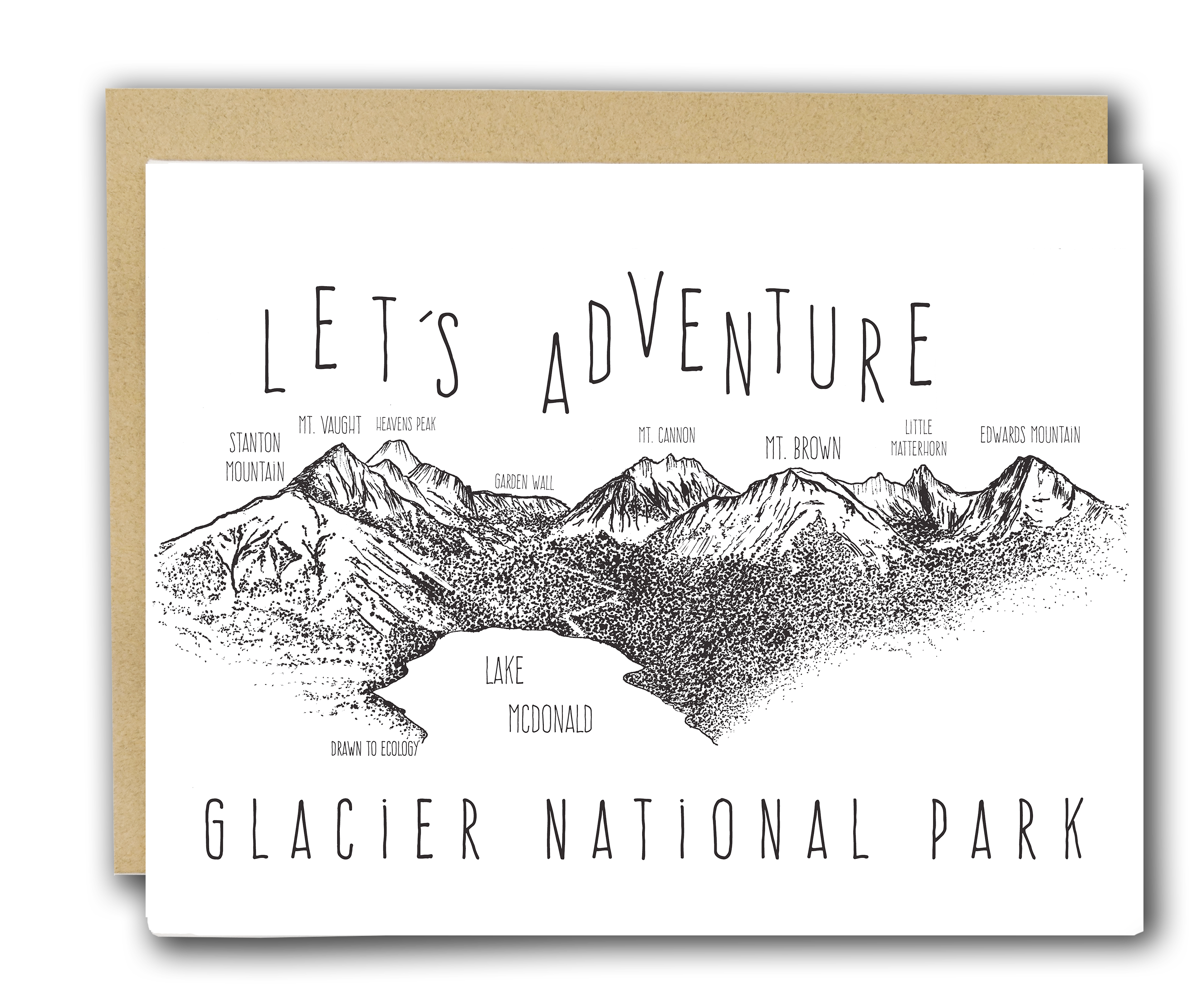 &#39;Let&#39;s Adventure&#39; Lake McDonald Glacier National Park Letterpress Card